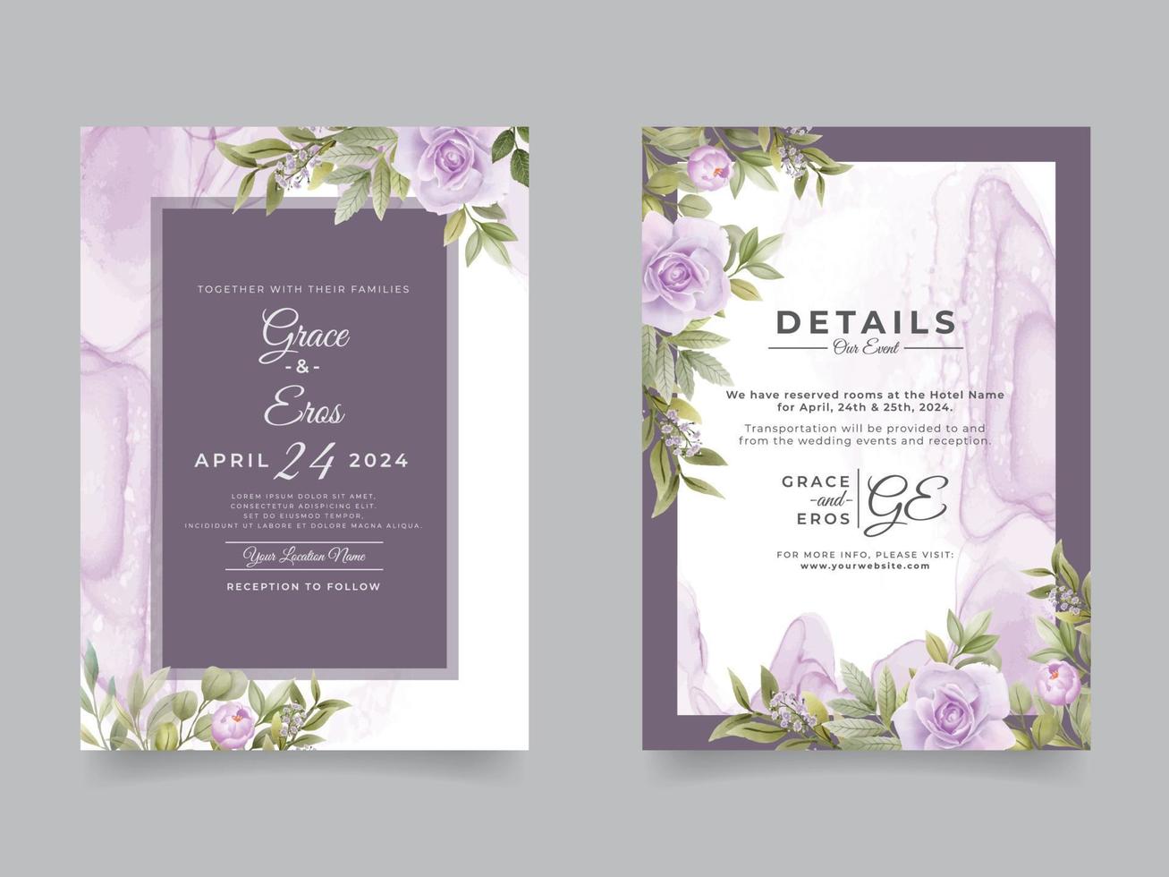 cartes d'invitation de mariage floral printemps vecteur