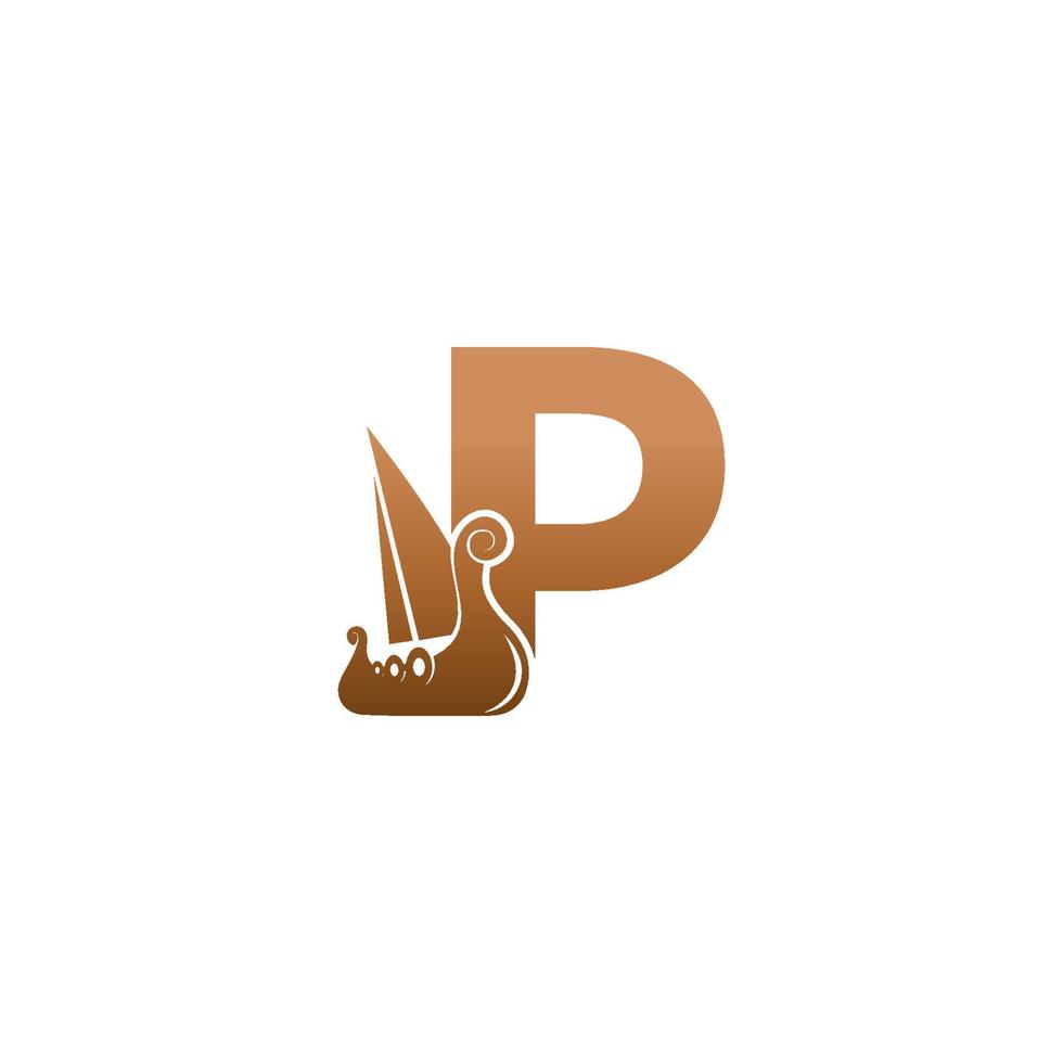 lettre p avec logo icône modèle de conception de voilier viking vecteur