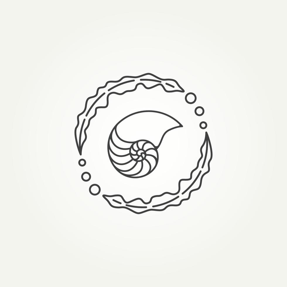logo d'icône d'art de ligne de cercle de nautile et d'algues vecteur