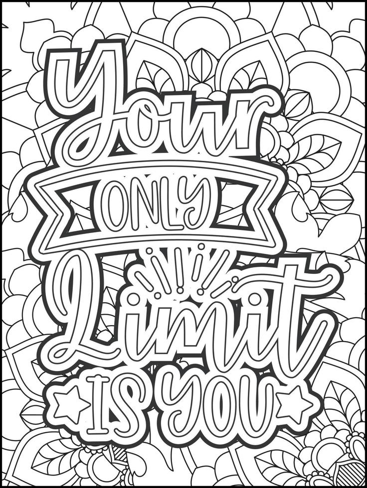 page de coloriage de citations de motivation. page de coloriage de citations inspirantes. page de coloriage des citations affirmatives. page de coloriage de citations positives. ondes positives. livre de coloriage pour adultes. vecteur