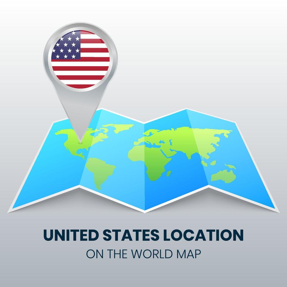 icône de localisation des états-unis sur la carte du monde, icône de broche ronde des états-unis vecteur