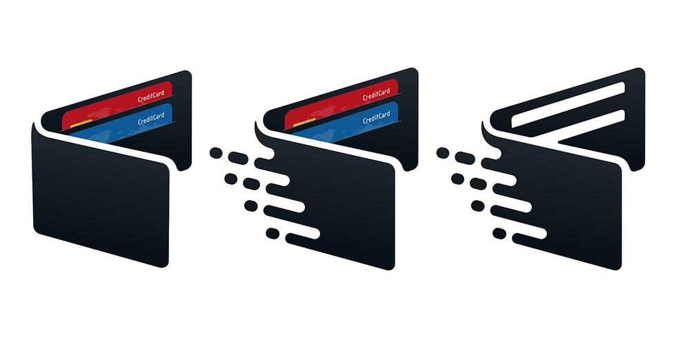 Icônes de portefeuille avec cartes de crédit vecteur