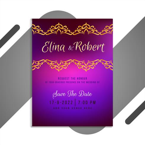 Carte d&#39;invitation de mariage avec dégradé violet vecteur