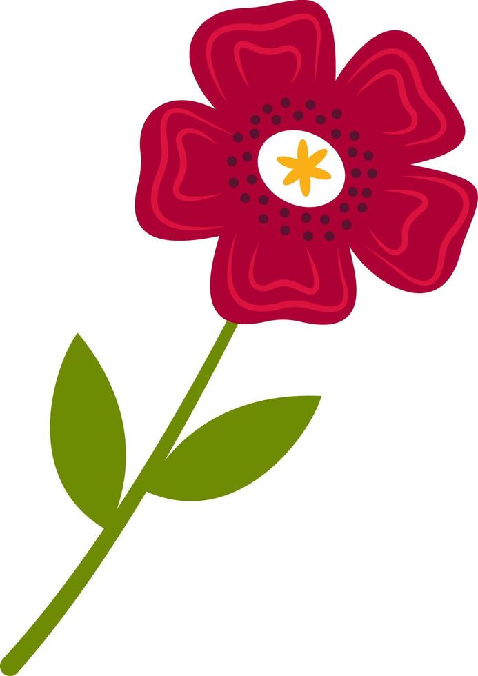 fleur rouge stylisée mise en valeur sur fond blanc. fleur de vecteur dans le style de dessin animé. illustration vectorielle pour les salutations, les mariages, la conception de fleurs.