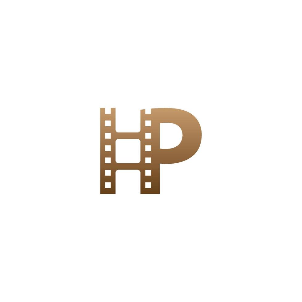 lettre p avec modèle de conception de logo d'icône de bande de film vecteur