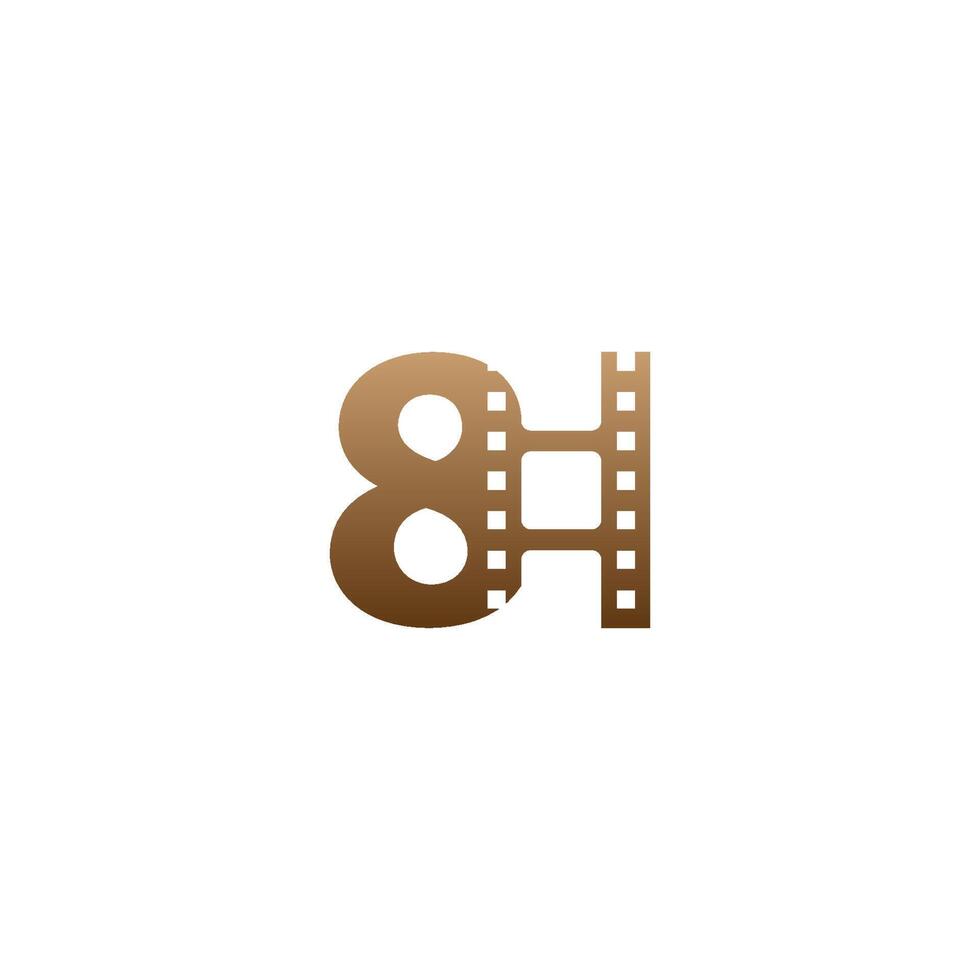 numéro 8 avec modèle de conception de logo d'icône de bande de film vecteur