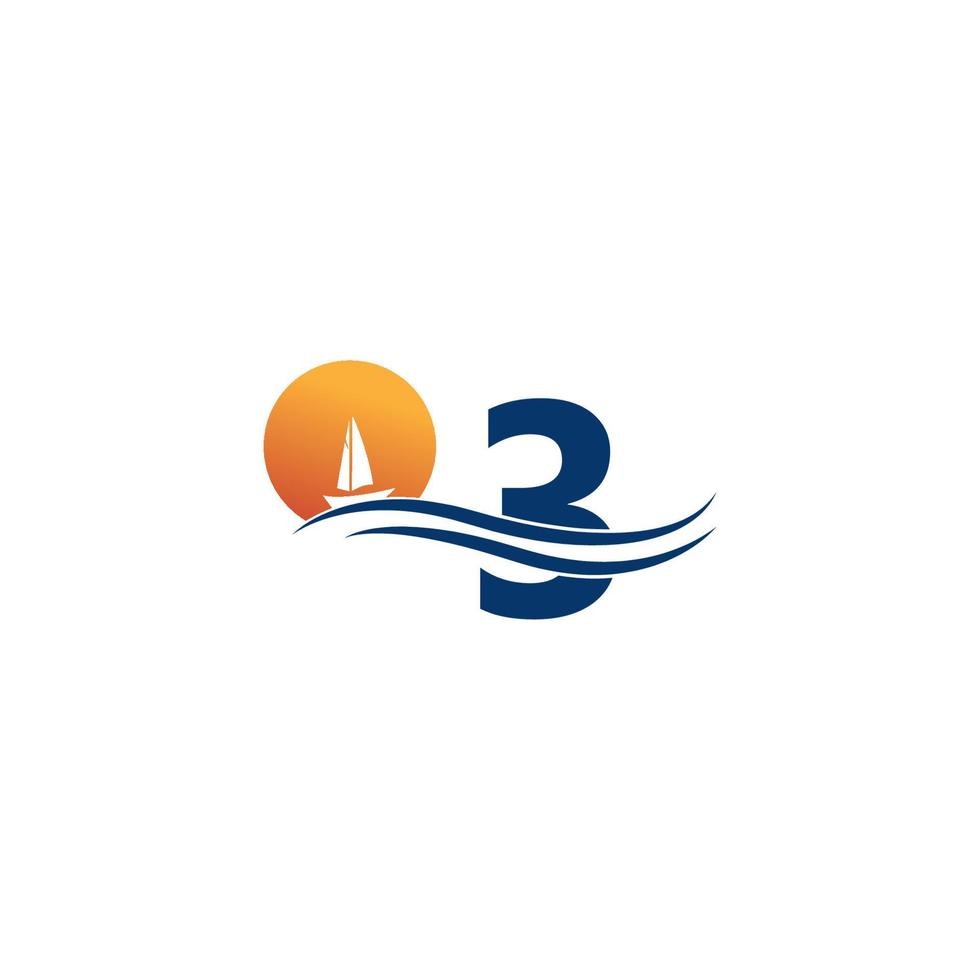 logo numéro 2 avec modèle d'icône de paysage océanique vecteur