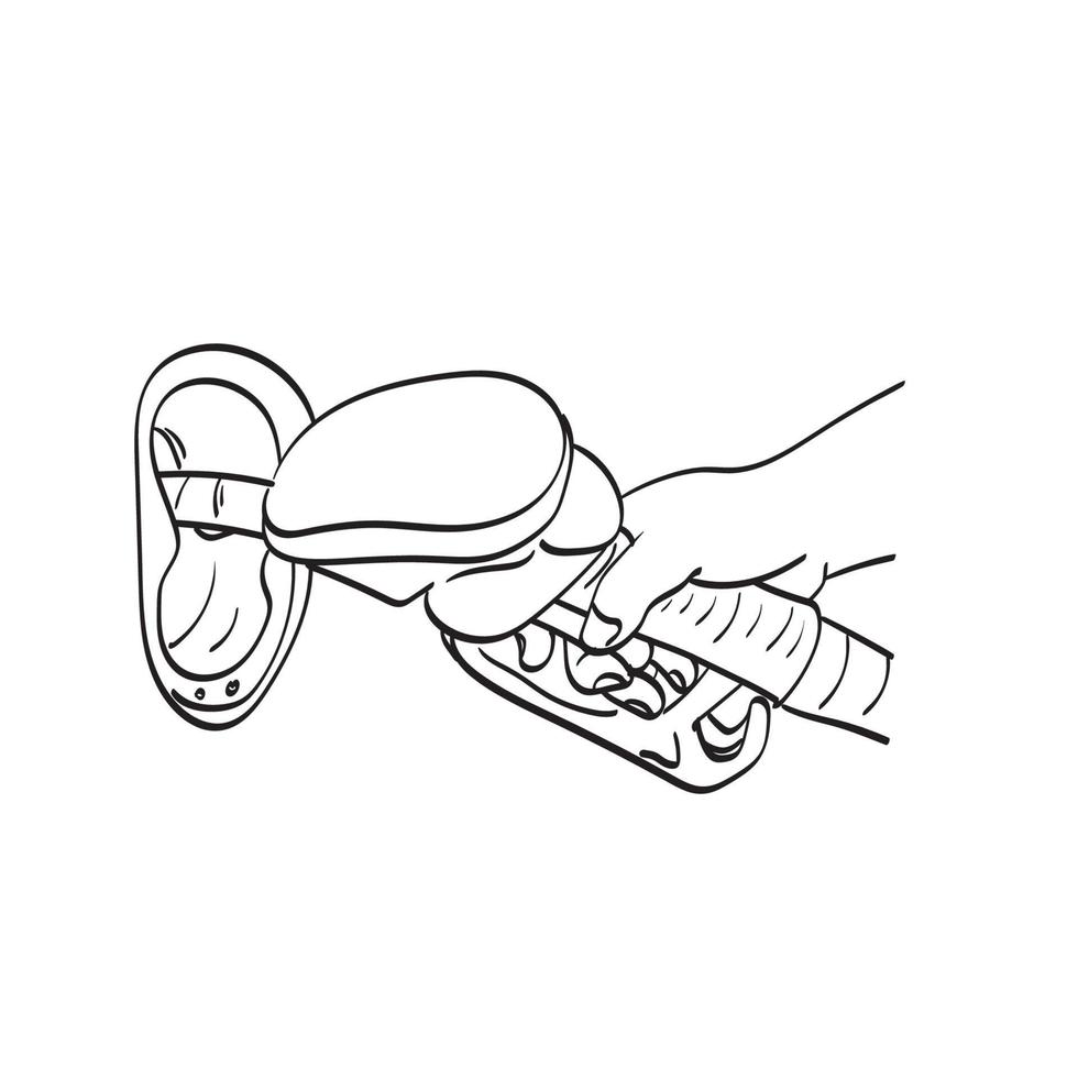 dessin au trait main tenant un vecteur d'illustration de buse de carburant dessiné à la main isolé sur fond blanc