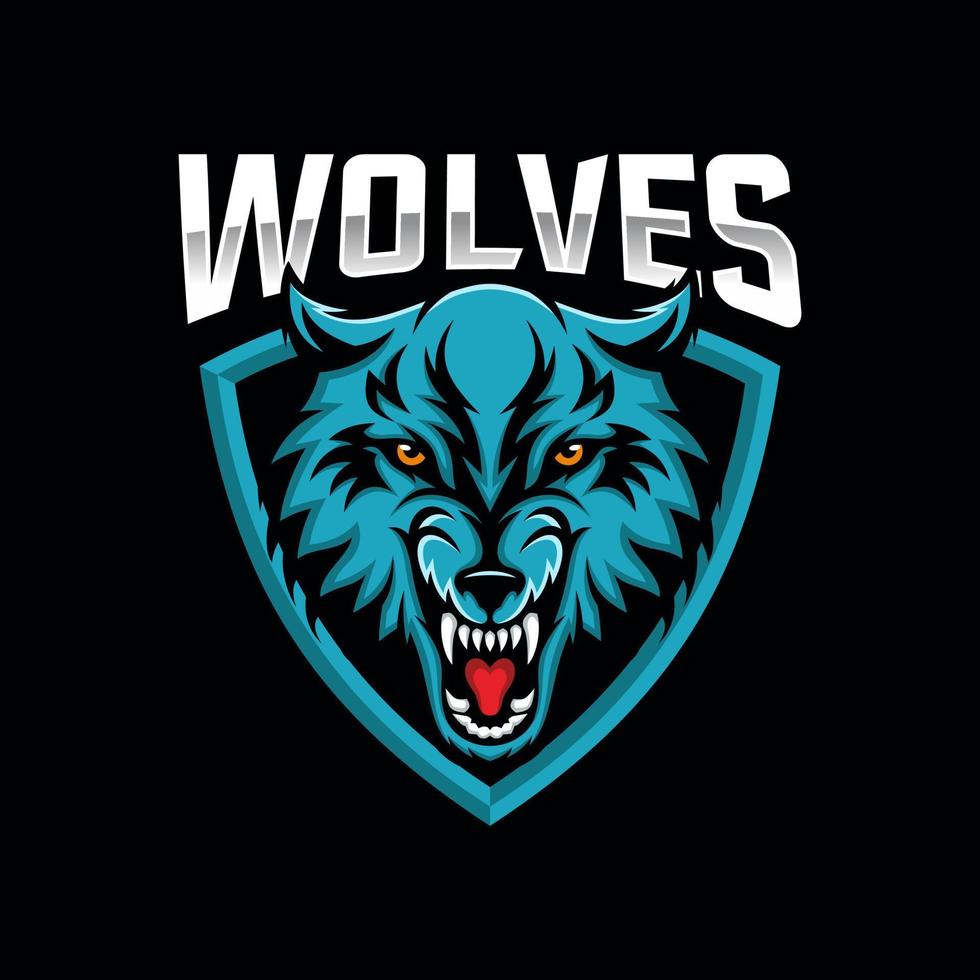 création de logo de mascotte de vecteur de loup avec un style de concept d'illustration moderne pour l'impression de badges, d'emblèmes et de t-shirts. illustration de loup en colère pour l'équipe de sport et e-sport