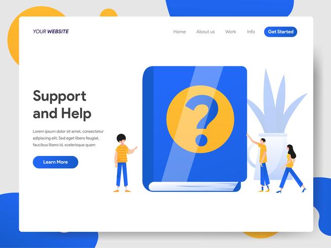 Modèle de page d&#39;atterrissage de support et aide Illustration Concept vecteur
