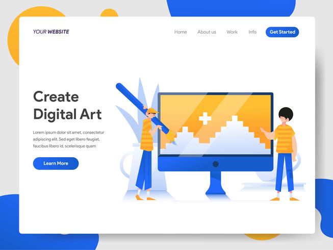 Modèle de page d&#39;atterrissage de la création d&#39;art numérique sur ordinateur vecteur