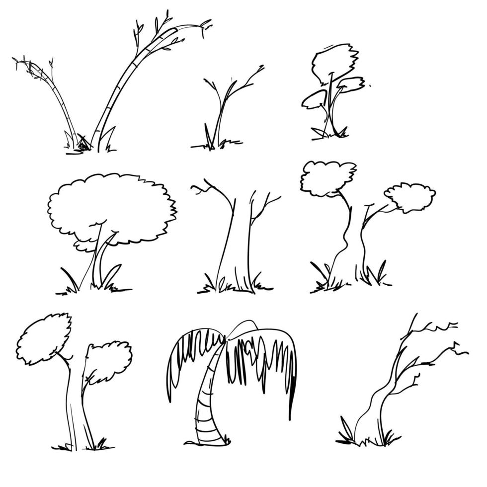 illustration d'arbre doodle dessinée à la main en vecteur de style dessin animé