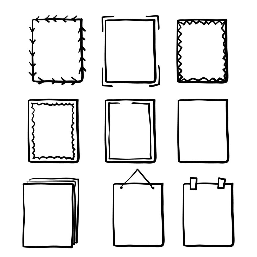 ensemble d'illustration de cadres de doodle dessinés à la main isolé sur fond blanc vecteur