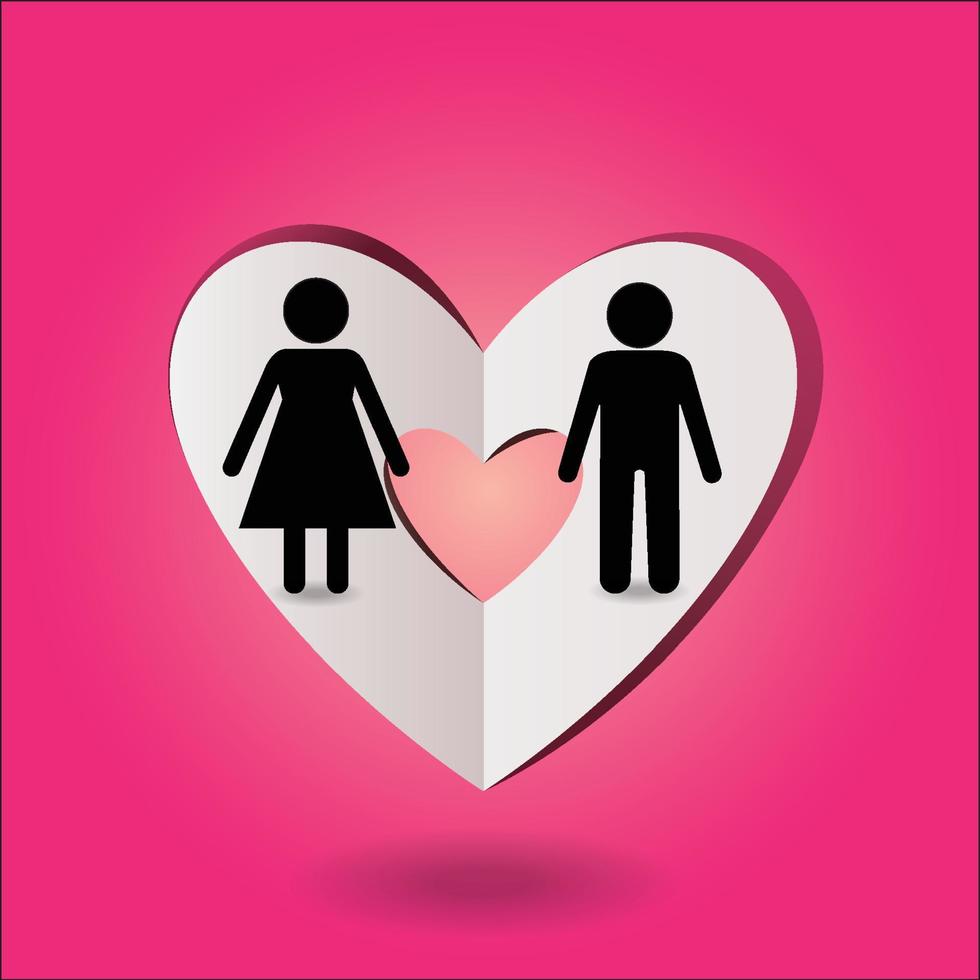 homme et femme sur fond de papier coeur, illustration vectorielle vecteur