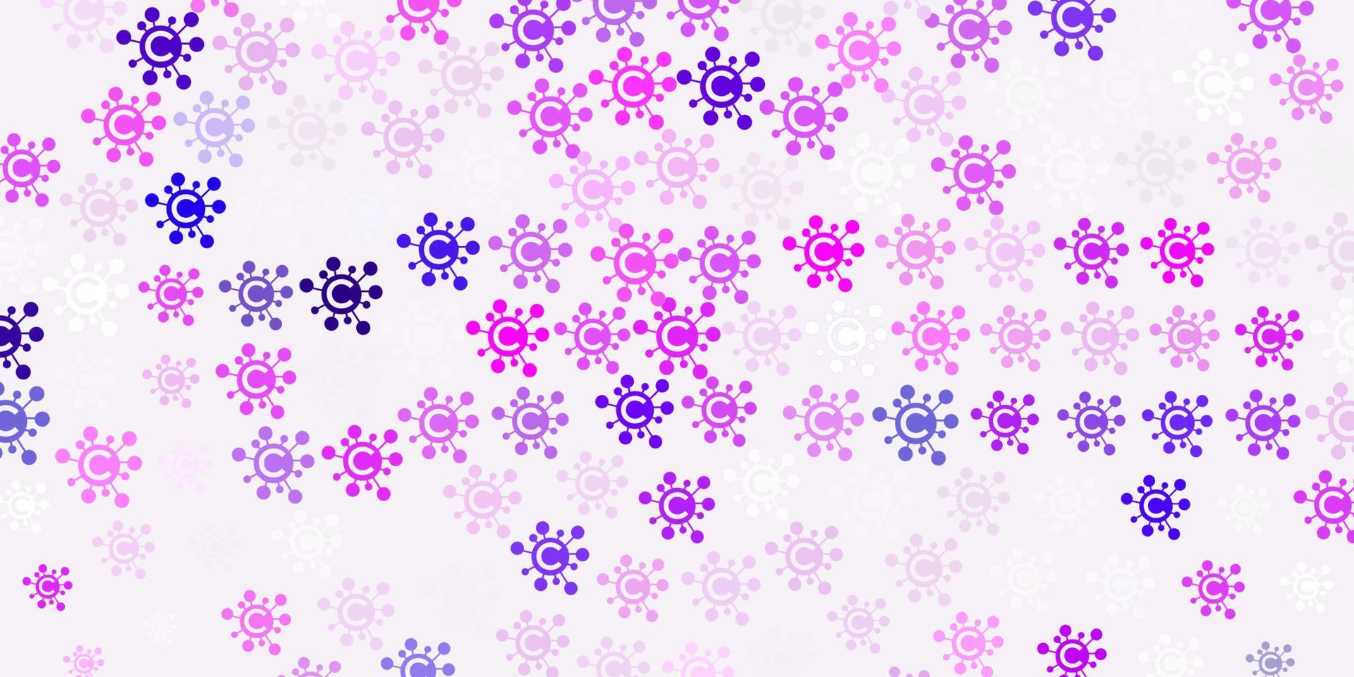 modèle vectoriel violet clair, rose avec des éléments de coronavirus.