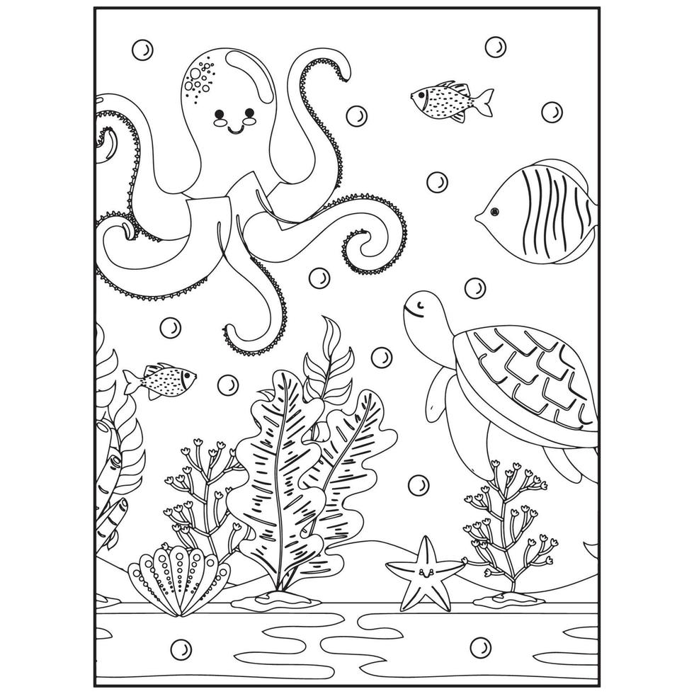 Coloriages d'animaux de l'océan à imprimer pour les enfants vecteur