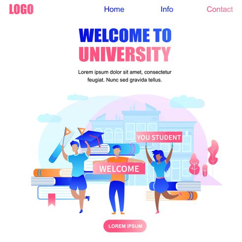 Bienvenue sur University Banner avec des étudiants heureux vecteur