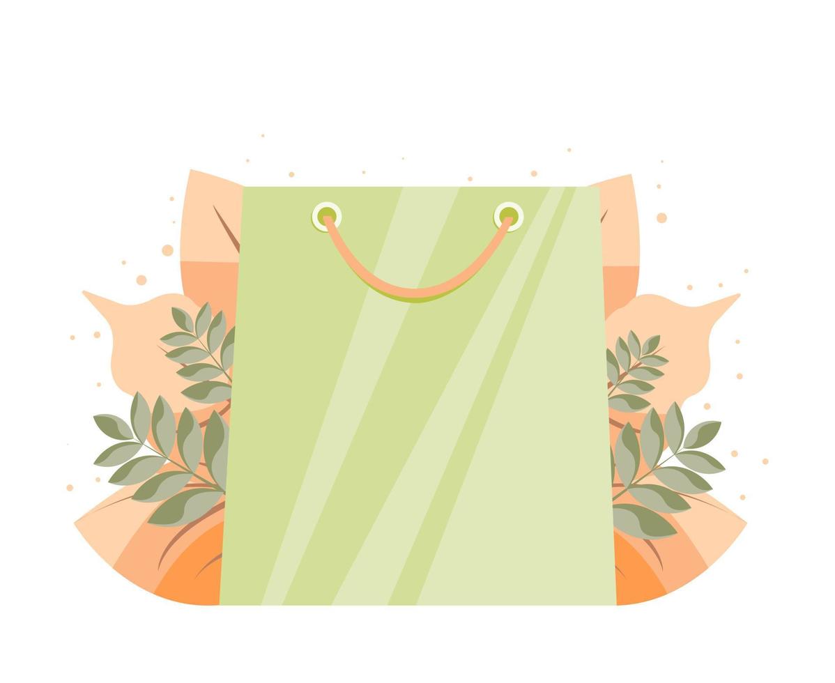 illustration vectorielle de sac de vente sur fond de plante. concept de remises, vente, shopping. vecteur