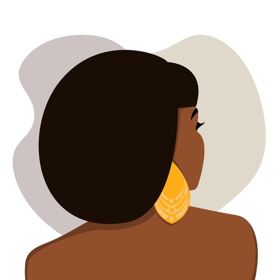 femme africaine moderne aux épaules nues et grandes boucles d'oreilles. le concept de beauté, de mode, de positivité corporelle, de style, d'égalité. vecteur