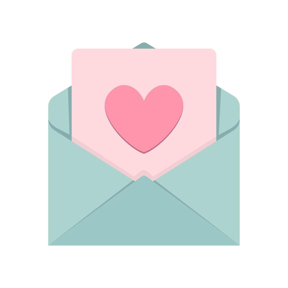 enveloppe ouverte avec une lettre avec coeur. le concept d'envoi de messages. envoyer ou recevoir une lettre, un courrier. avouer l'amour. vecteur