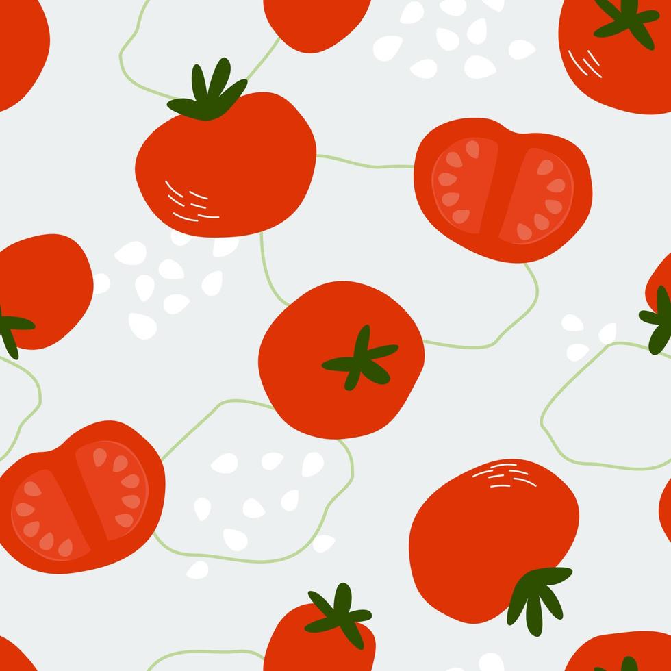 modèle sans couture avec des tomates. imprimez avec un légume pour une nutrition végétalienne appropriée. graphiques vectoriels. vecteur