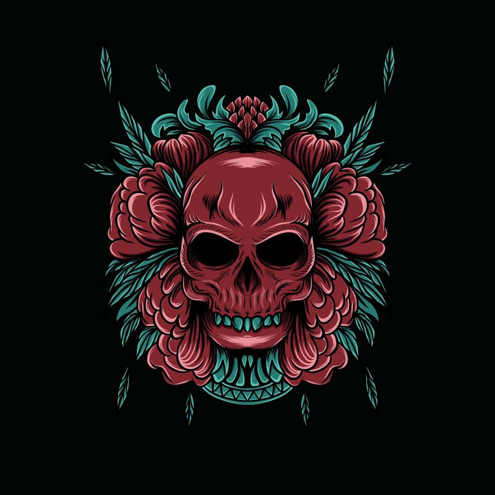 illustration de crâne avec fleur rose vecteur