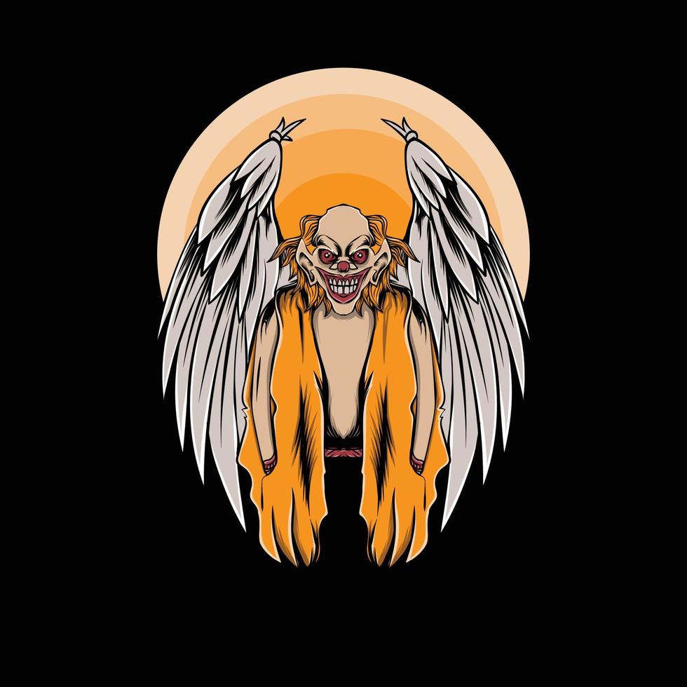illustration d'ange joker avec ailes et lune vecteur