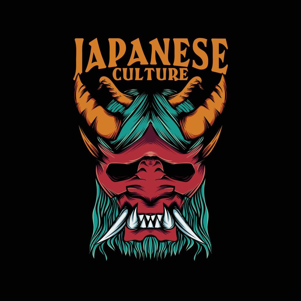 illustration de masque oni pour t-shirt avec lettrage de la culture japonaise vecteur