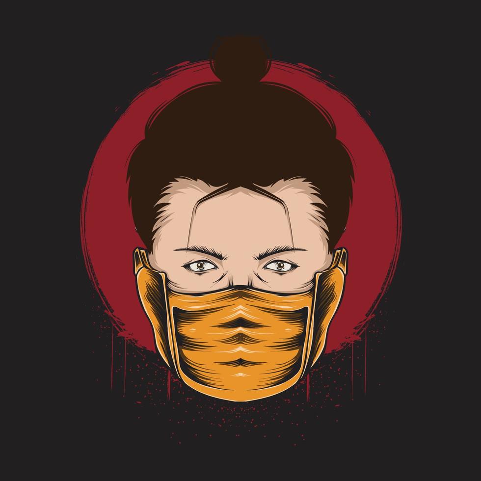 illustration de ninja avec masque sur fond de lune de sang pour la conception et l'impression de t-shirt vecteur