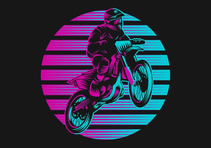 Illustration vectorielle rétro motocross coucher de soleil vecteur