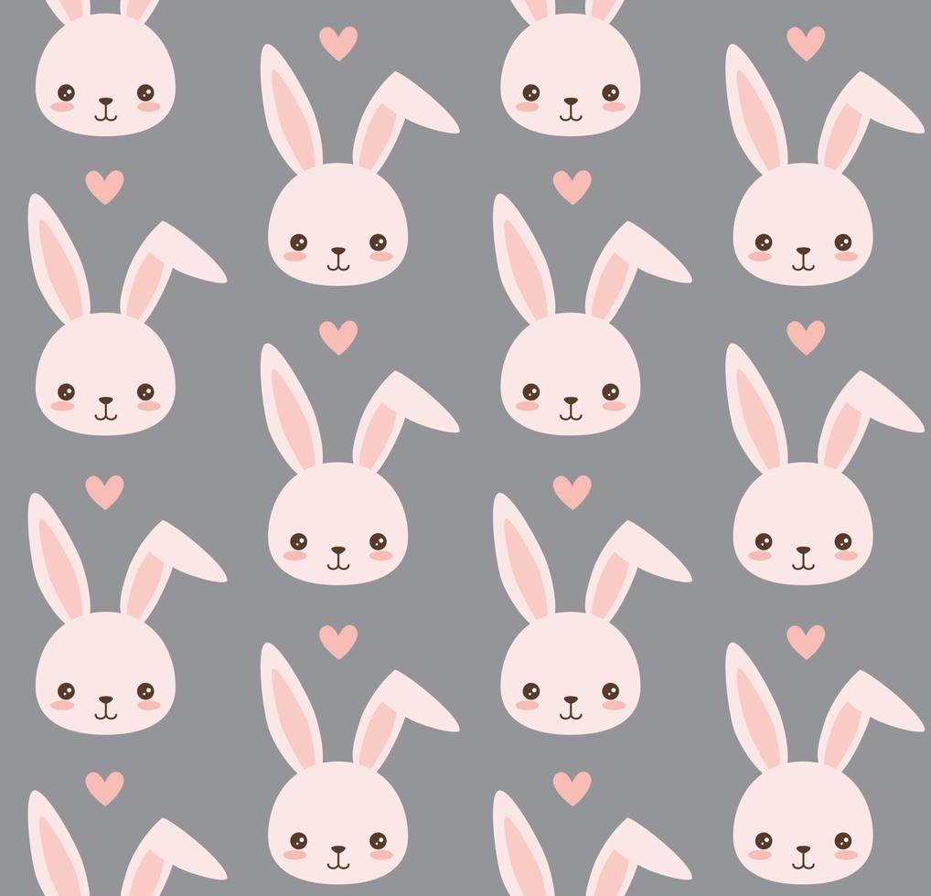 joli motif de lapin. tête de lapin vecteur arrière-plan transparent. visage de lapin avec des coeurs. La Saint-Valentin.