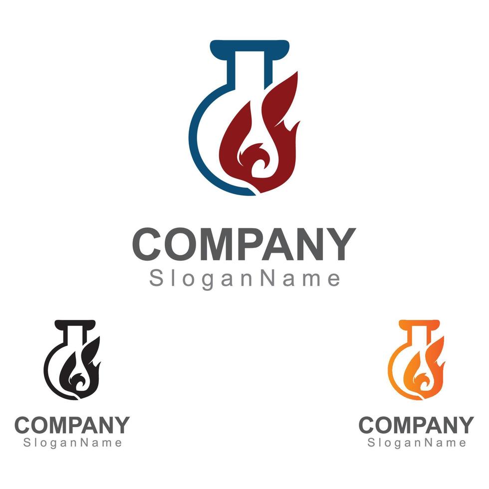 laboratoire avec vecteur de concept de conception de logo de feu. laboratoire créatif avec icône de feu