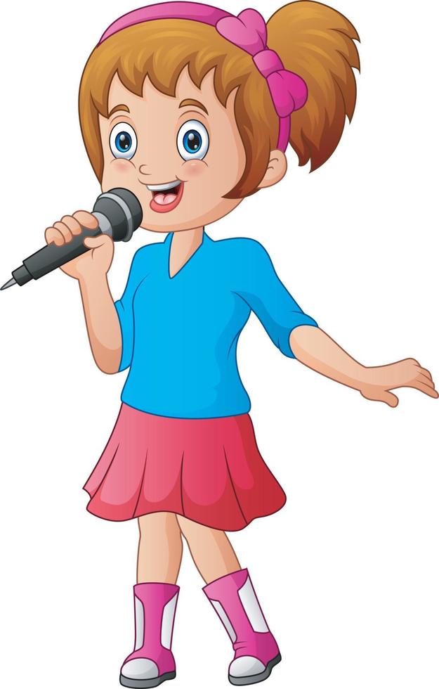fille chante une chanson dans un microphone sur fond blanc vecteur