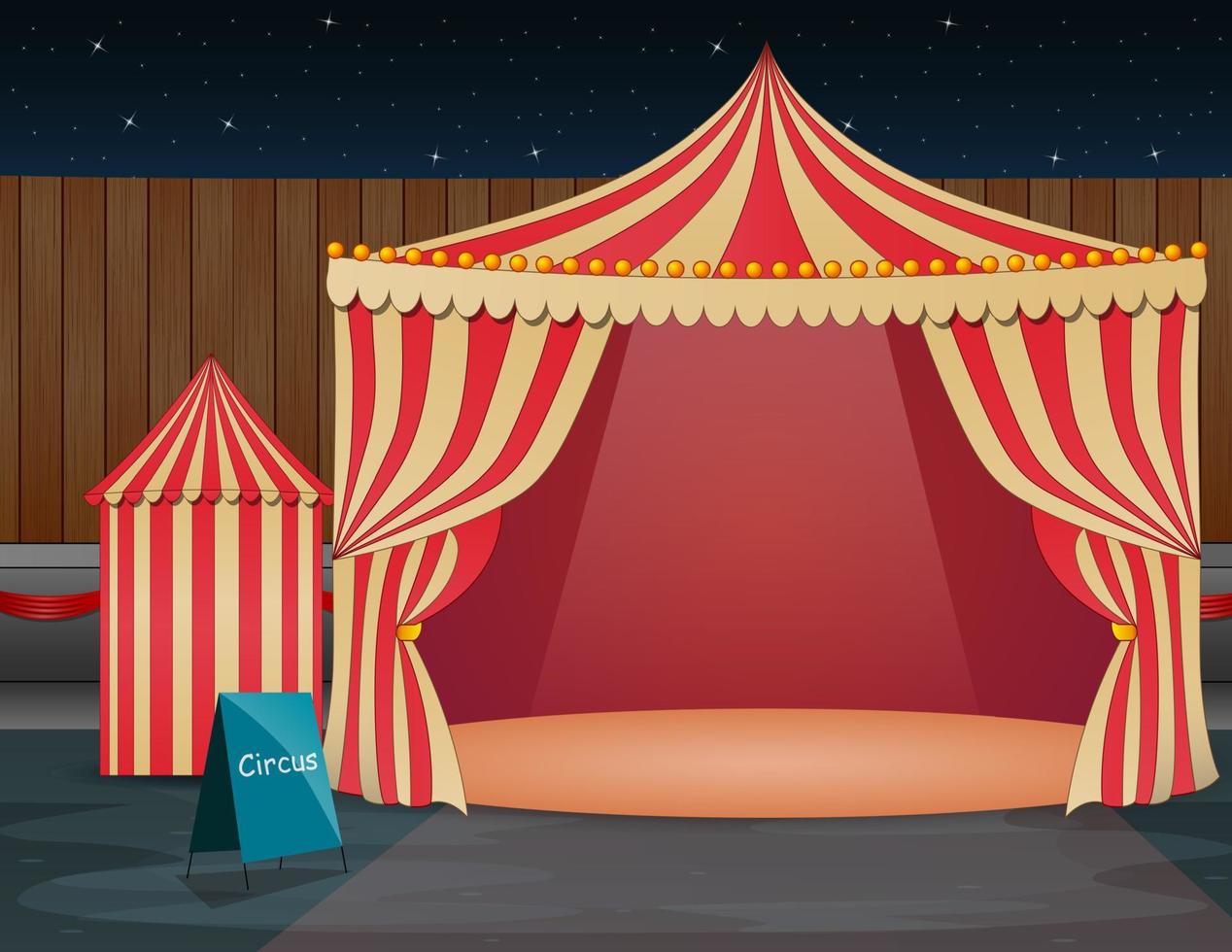 parc d'attractions de nuit avec tente de cirque ouverte vecteur