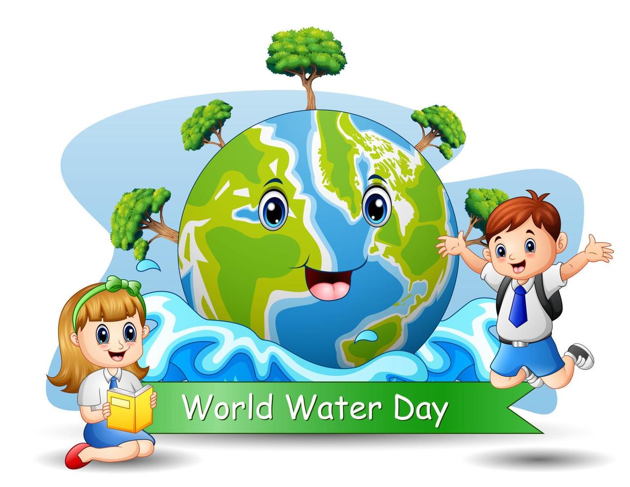 conception de la journée mondiale de l'eau avec des étudiants heureux vecteur