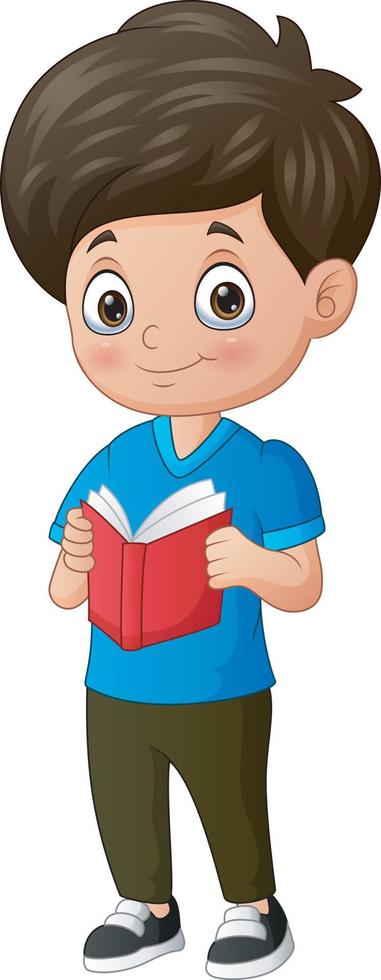caricature d'un garçon lisant un livre vecteur