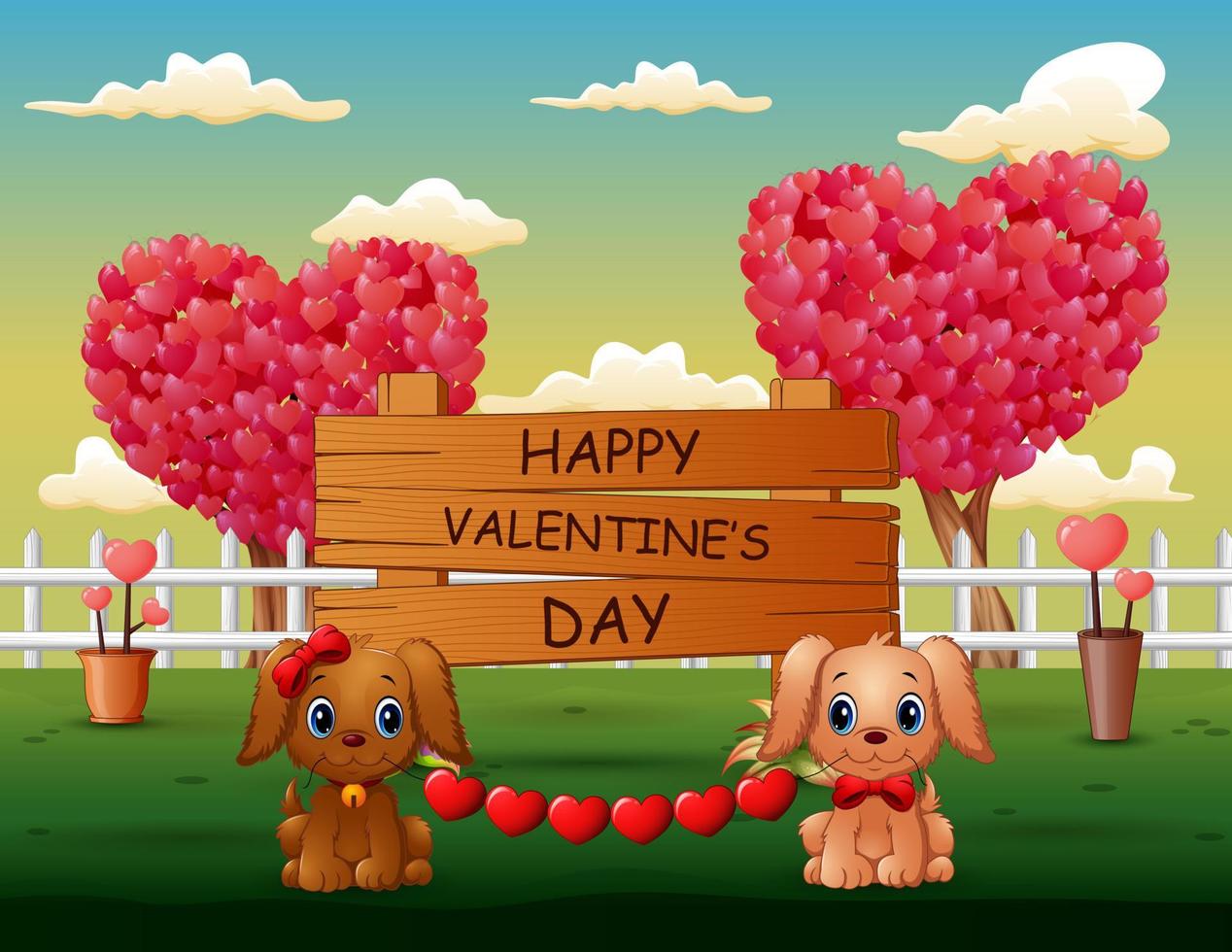Couple de chiens de la Saint-Valentin avec coeur rouge dans Sweet Park vecteur