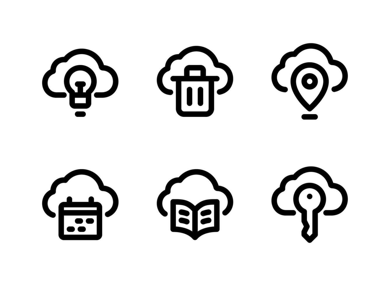 ensemble simple d'icônes de lignes vectorielles liées au cloud computing. contient des icônes comme idée, corbeille, emplacement et plus encore. vecteur