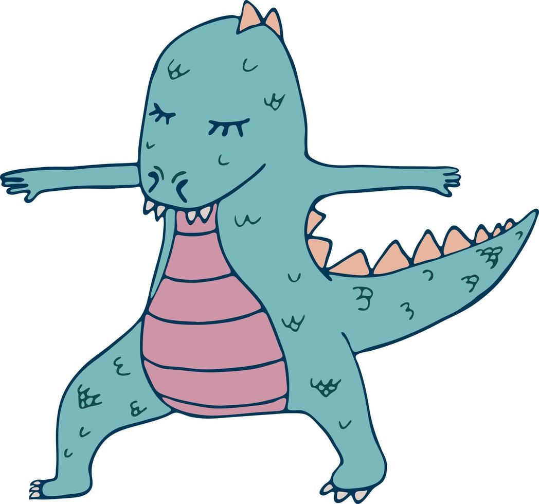 dinosaure dans les asanas de yoga, illustration vectorielle dessinée à la main vecteur