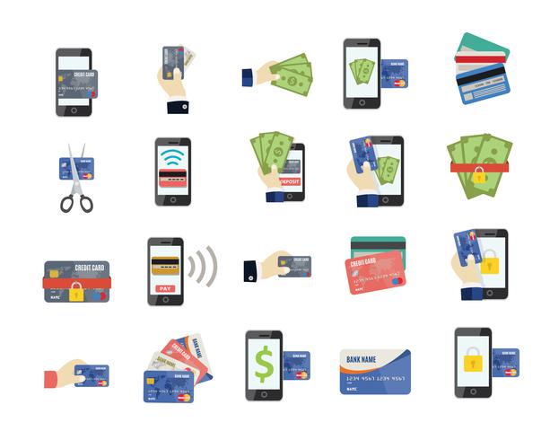 Icônes plates de carte de crédit vecteur