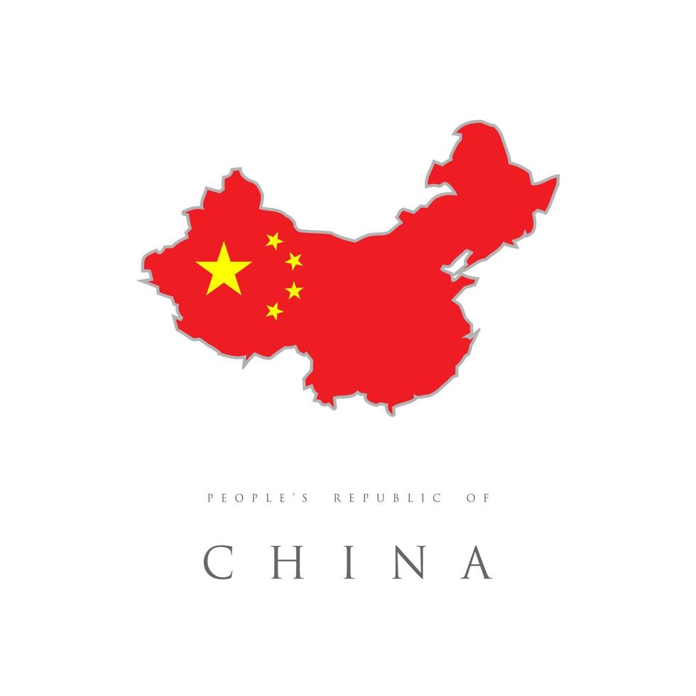 drapeau de la république populaire de chine en illustration vectorielle de carte. drapeau de carte détaillée haute de chine isolé sur fond blanc. drapeau national chinois avec étoiles rouges, couleurs jaunes vecteur