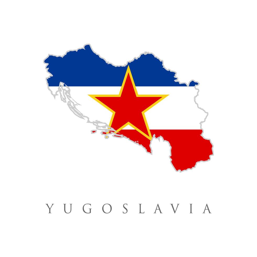 carte de la yougoslavie aux couleurs du drapeau vecteur. illustration vectorielle du drapeau sur la carte de la république fédérale socialiste brisée de yougoslavie. carte séparée de la frontière de la yougoslavie. vecteur
