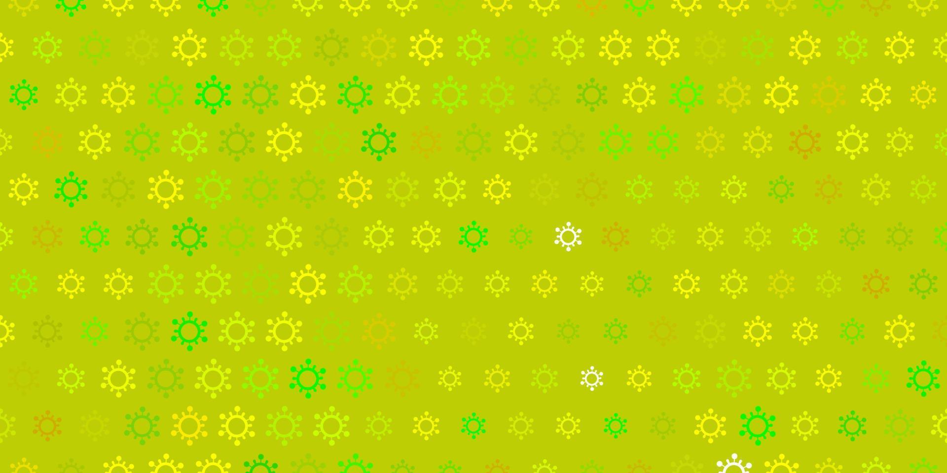 fond de vecteur vert clair, jaune avec symboles covid-19.