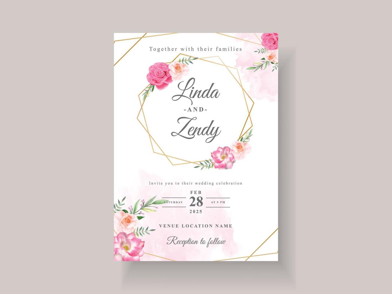 modèle de carte d'invitation de mariage de belles fleurs roses vecteur