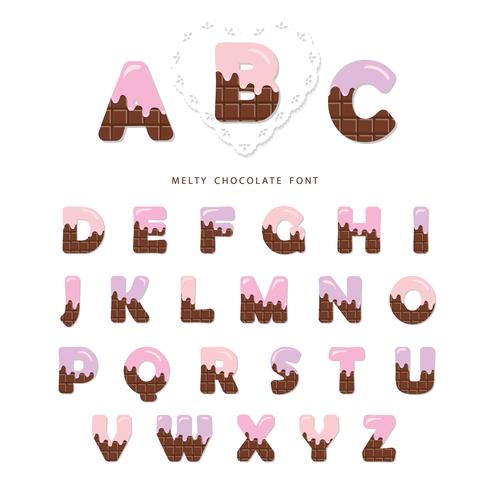 Alphabet à la crème rose fondue sur du chocolat. vecteur