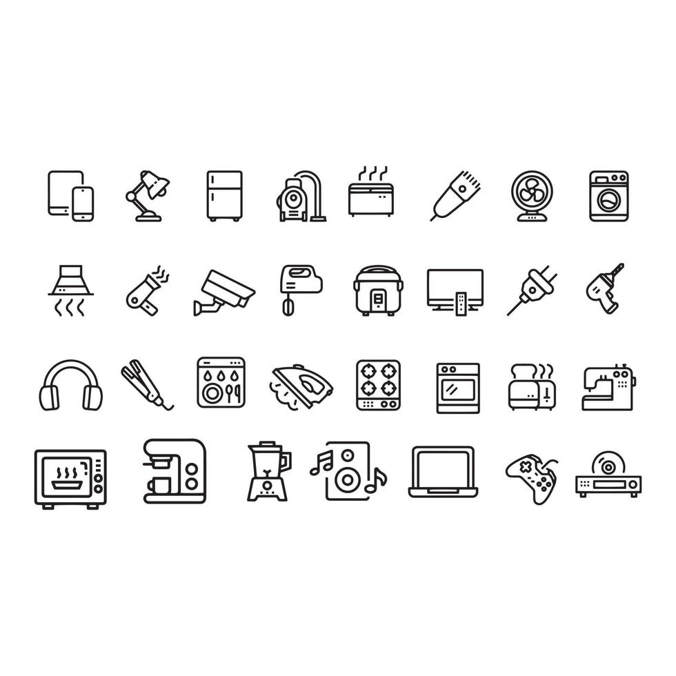 conception de vecteur d'icônes de ligne d'électroménagers