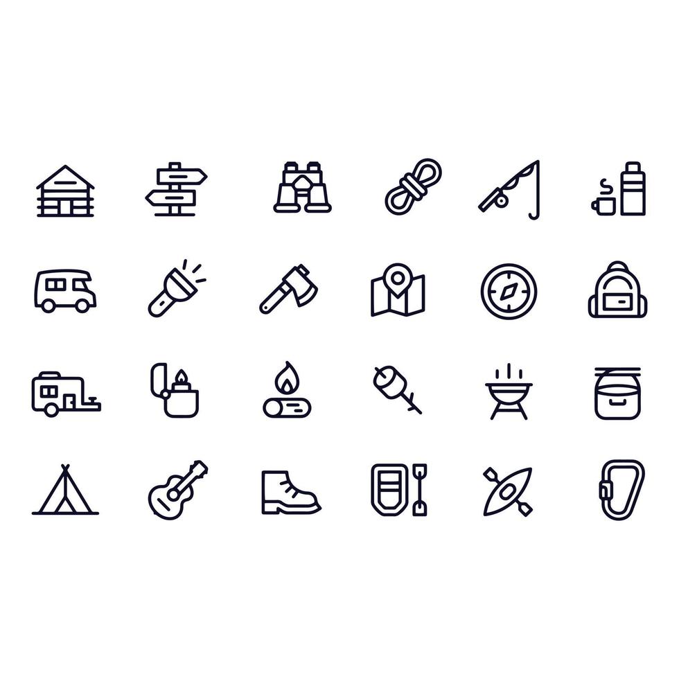 conception de vecteur d'icônes de ligne de camping