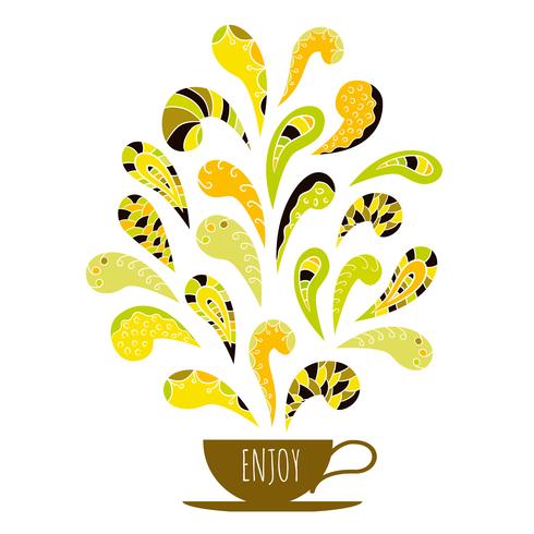 Tasse de café avec ornement d&#39;arôme coloré. Éléments décoratifs dessinés à la main. vecteur