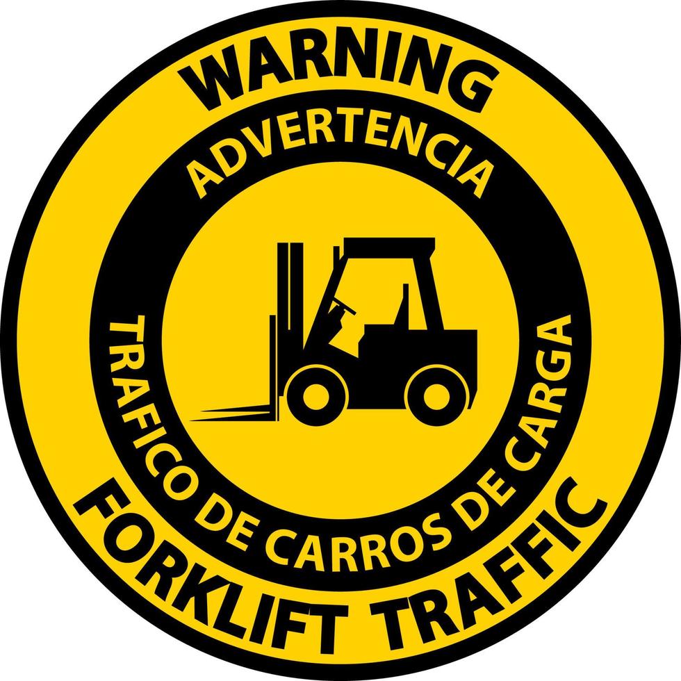 Panneau d'avertissement bilingue de la circulation des chariots élévateurs sur fond blanc vecteur