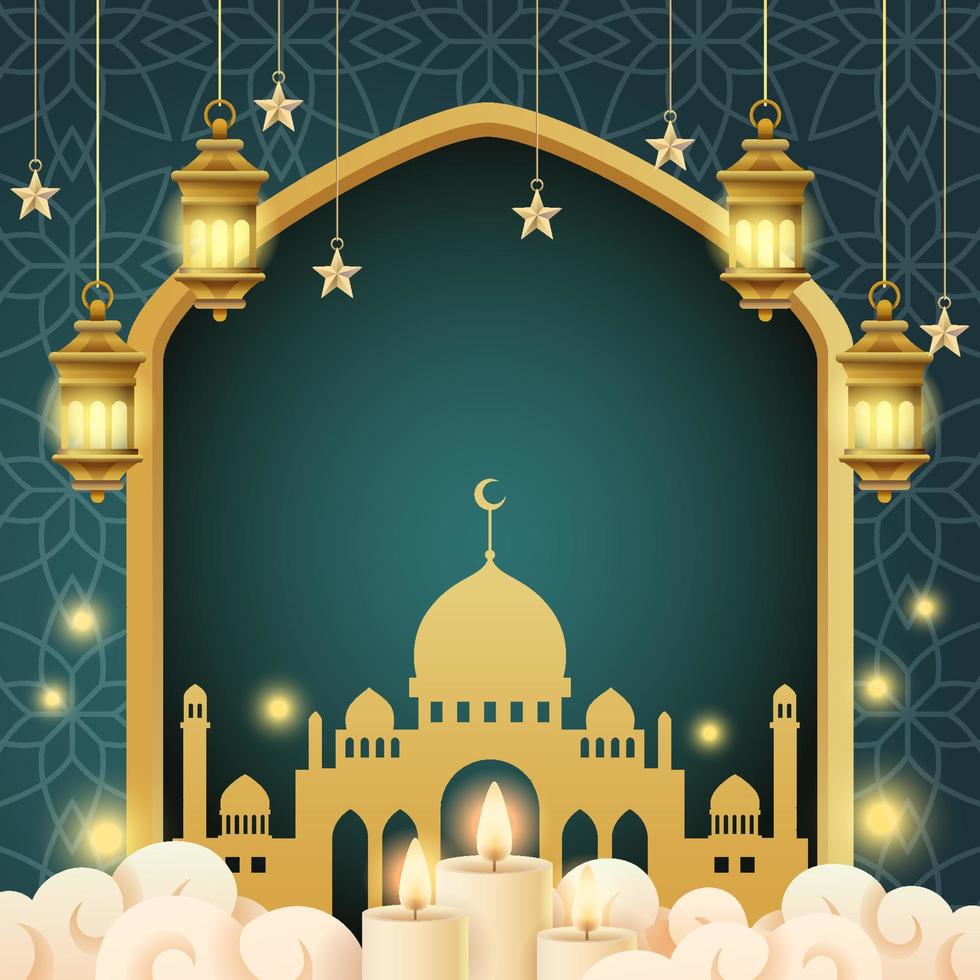 fond du mois de ramadan avec mosquée et lanterne vecteur